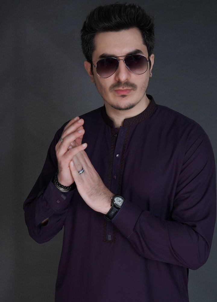 Sanaulla Exclusive Range Wash N Wear Formal Kameez Shalwar for Men -  C-9284 Purple