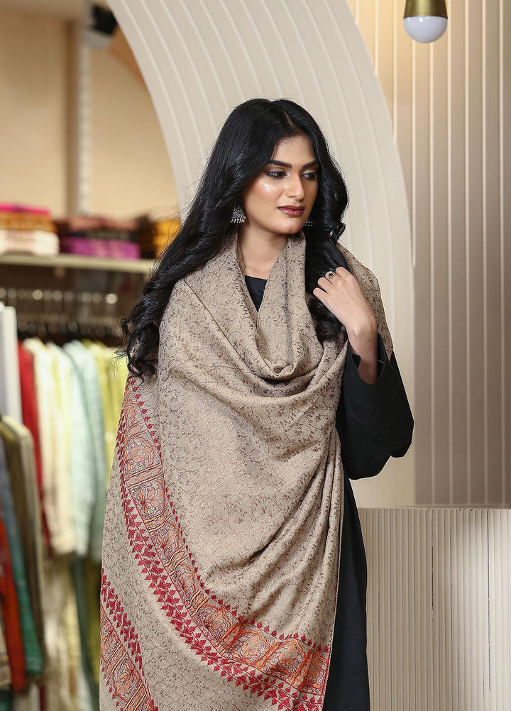 Sanaulla Exclusive Range  Pashmina  Acrylic Mh Jaal Az KPS-07 Brown01 - Women Shawls