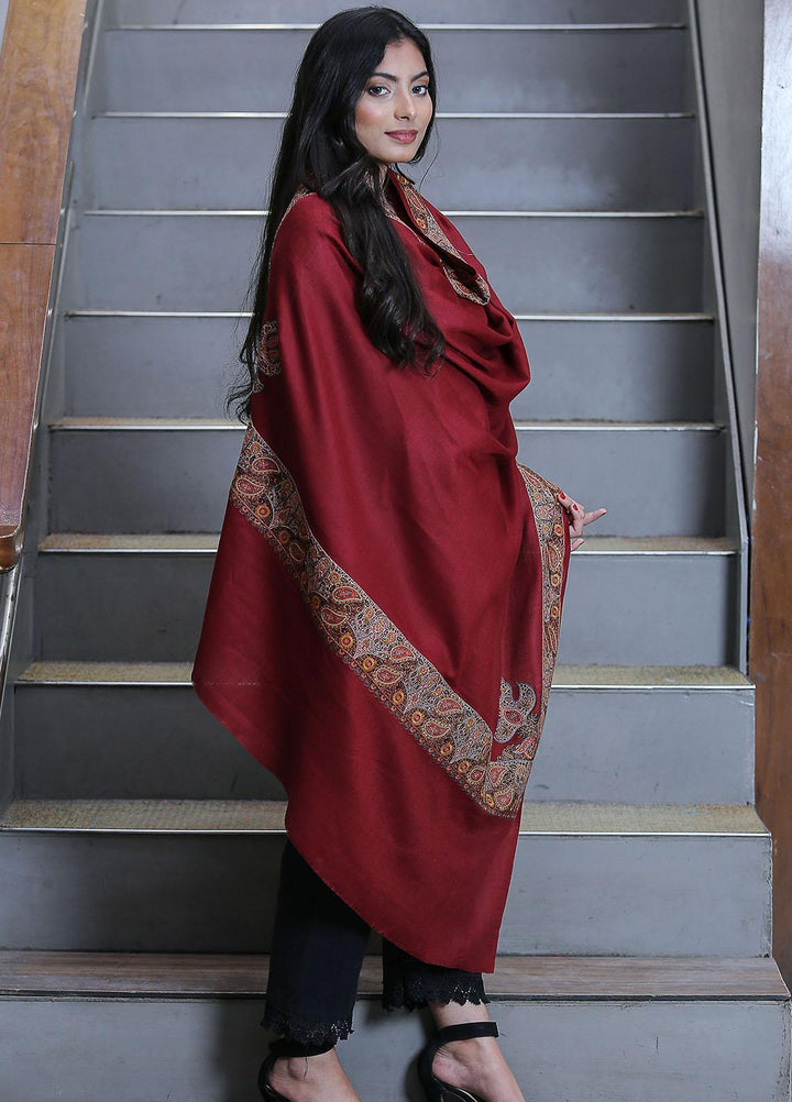 Sanaulla Exclusive Range  Pashmina  Mama D-18 Maroon - Women Shawls