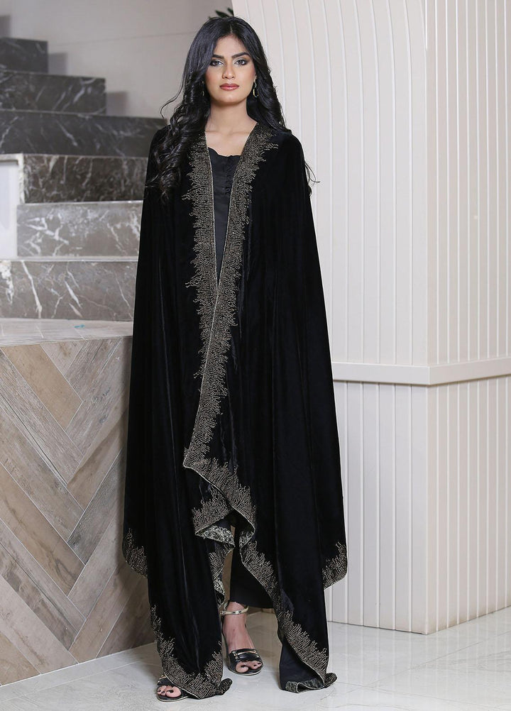 Sanaulla Exclusive Range  Pashmina  Siroski Velvet Brand KPS-24 Black - Women Shawls