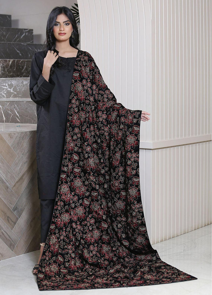 Sanaulla Exclusive Range  Pashmina  Velvet D No S-50 KPS-56 Black - Women Shawls