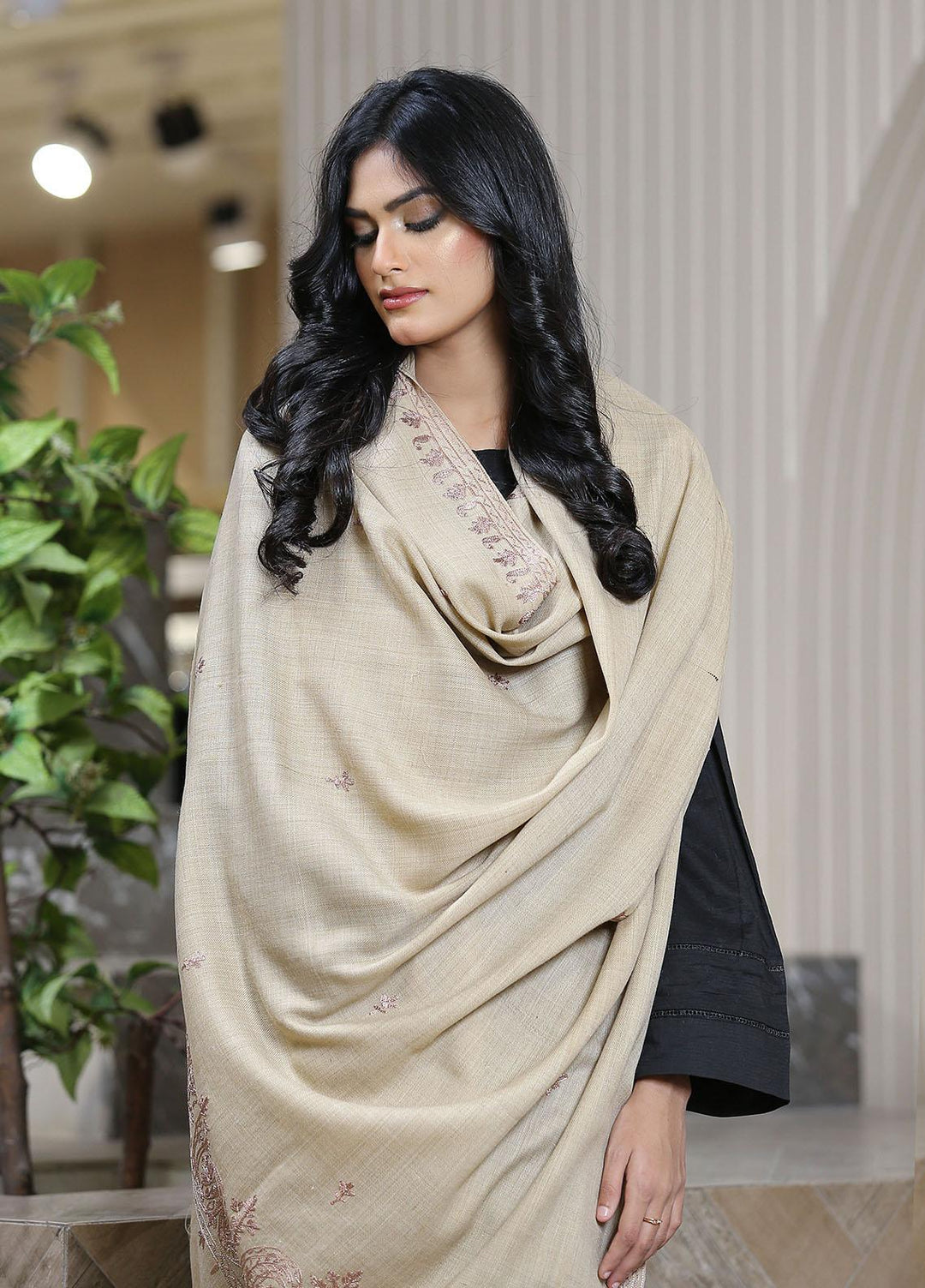 Sanaulla Exclusive Range  Pashmina  KPS 781 D-23 Brown 1 - Women Shawls