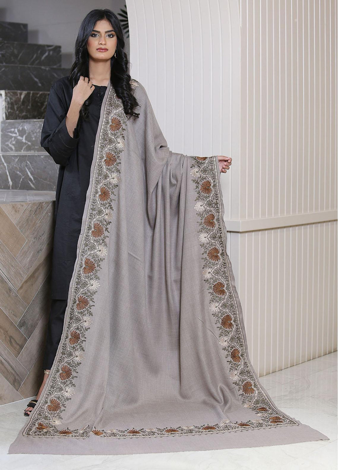 Sanaulla Exclusive Range  Pashmina  KPS 781 D-23 D Grey - Women Shawls