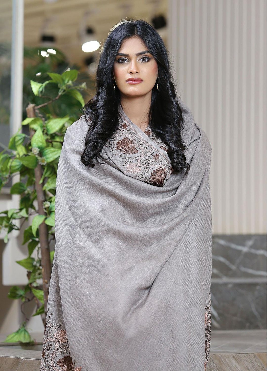 Sanaulla Exclusive Range  Pashmina  KPS 781 D-23 D Grey 1 - Women Shawls