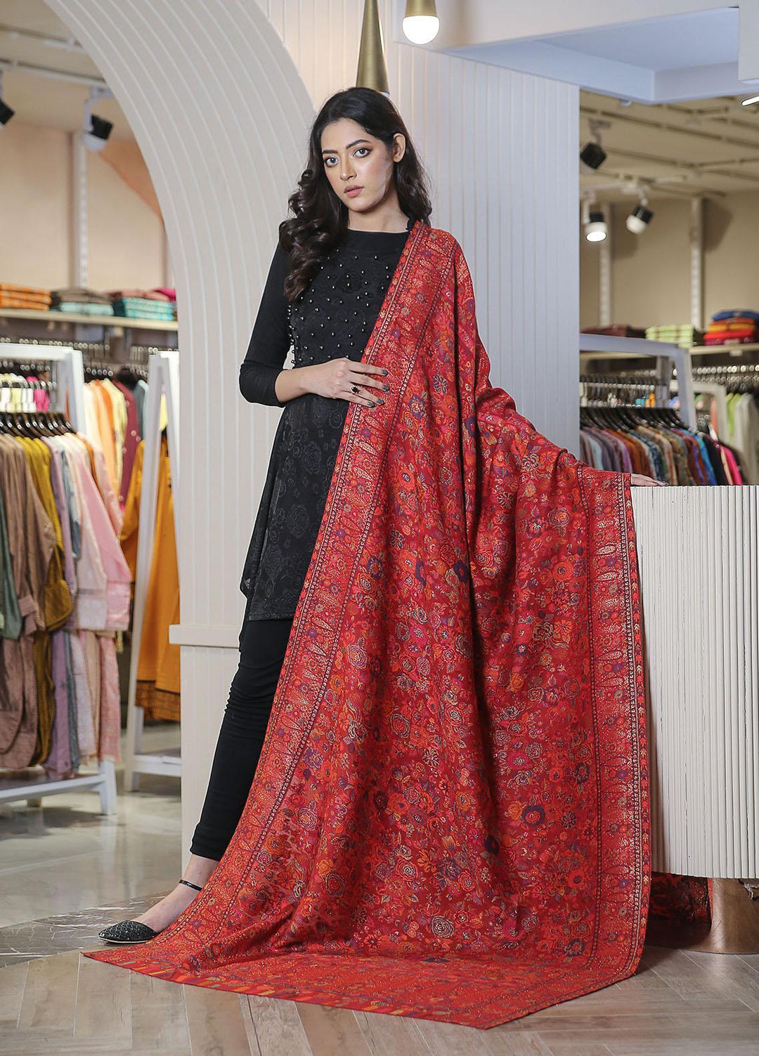 Sanaulla Exclusive Range  Pashmina  Mama D-03 Pink - Women Shawls