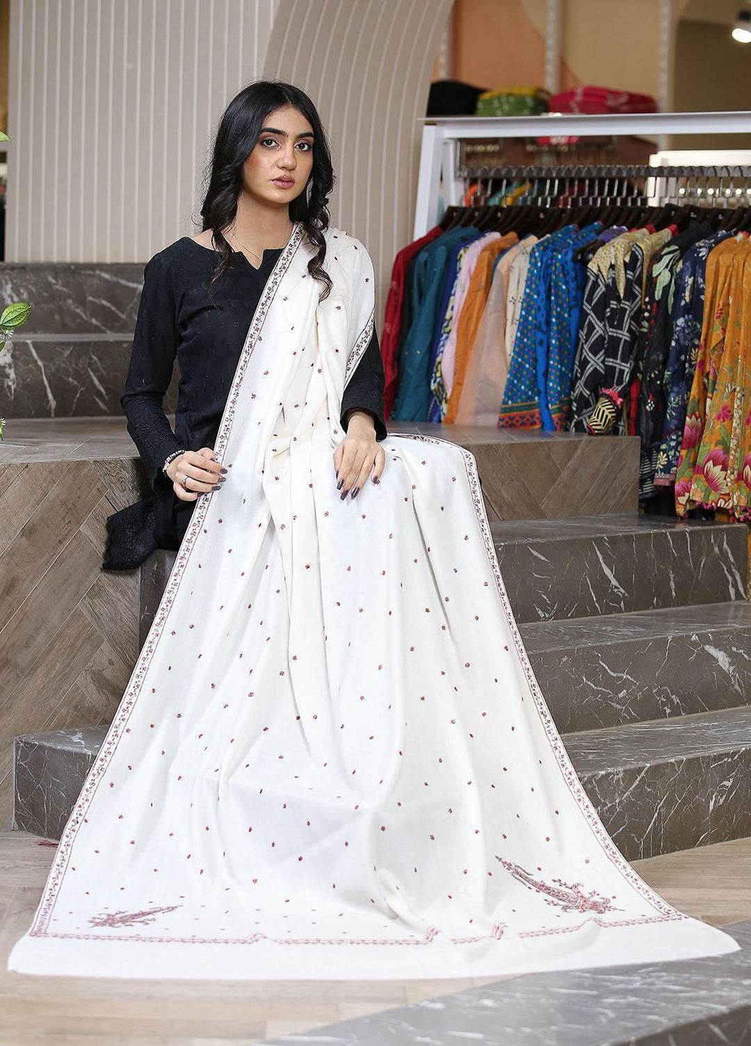 Sanaulla Exclusive Range  Pashmina  KPS 781 D-34 Off White 1 - Women Shawls