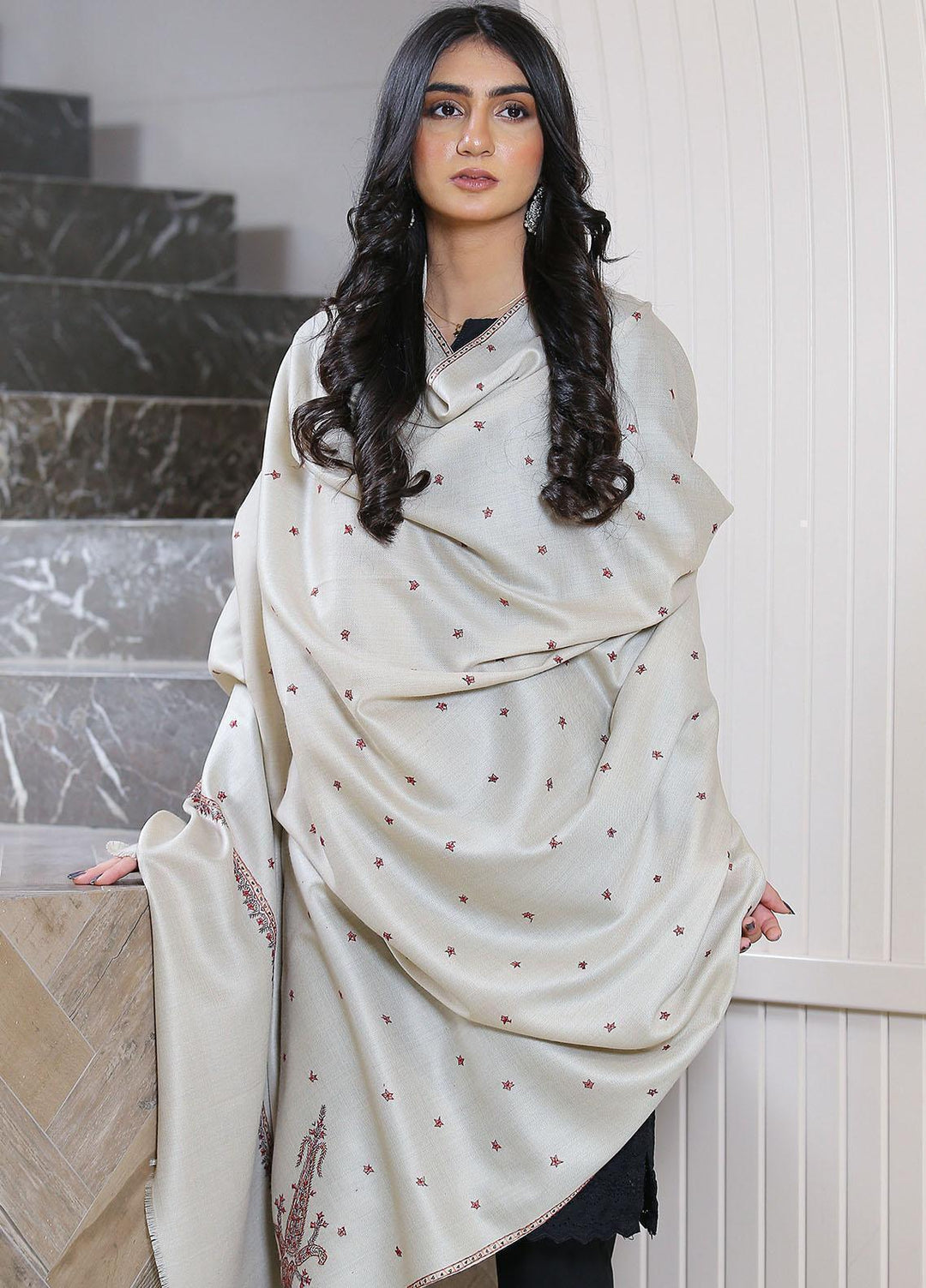 Sanaulla Exclusive Range  Pashmina  KPS 781 D-34 Fawn 2 - Women Shawls