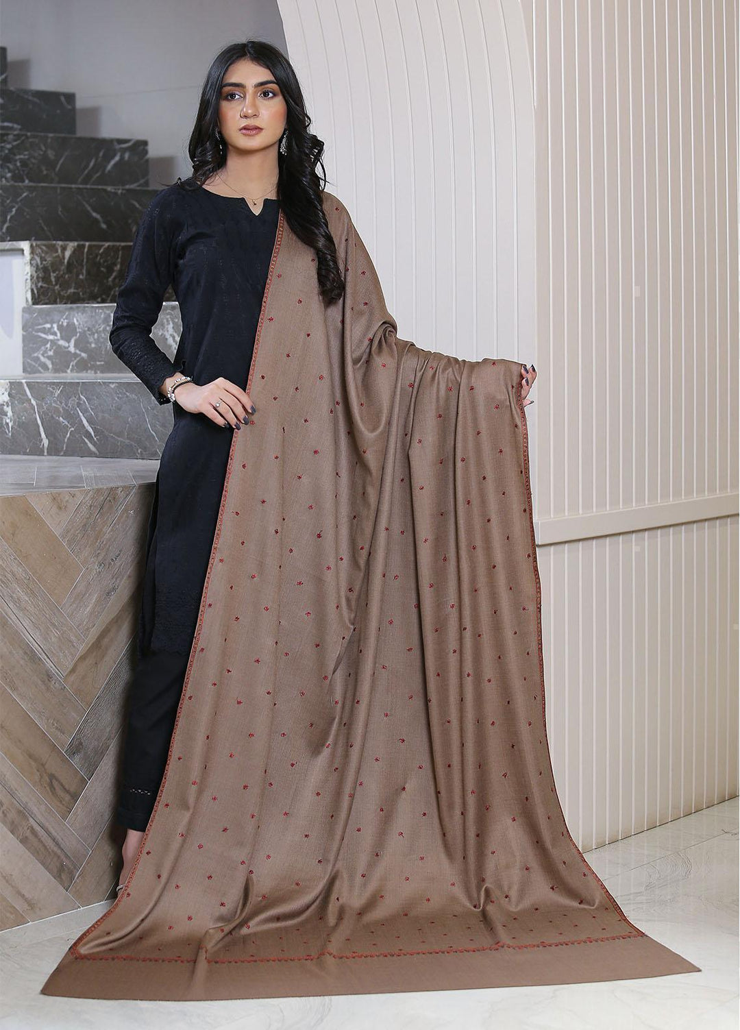 Sanaulla Exclusive Range  Pashmina  KPS 781 D-34 D Brown 1 - Women Shawls