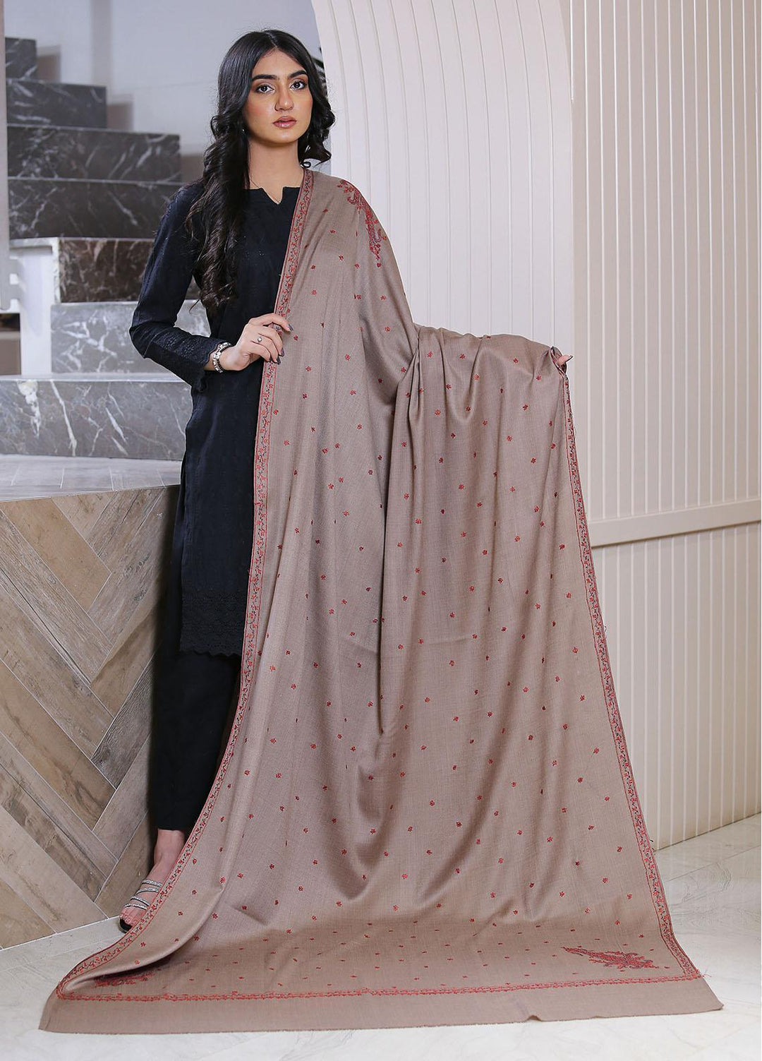 Sanaulla Exclusive Range  Pashmina  KPS 781 D-34 Brown 1 - Women Shawls