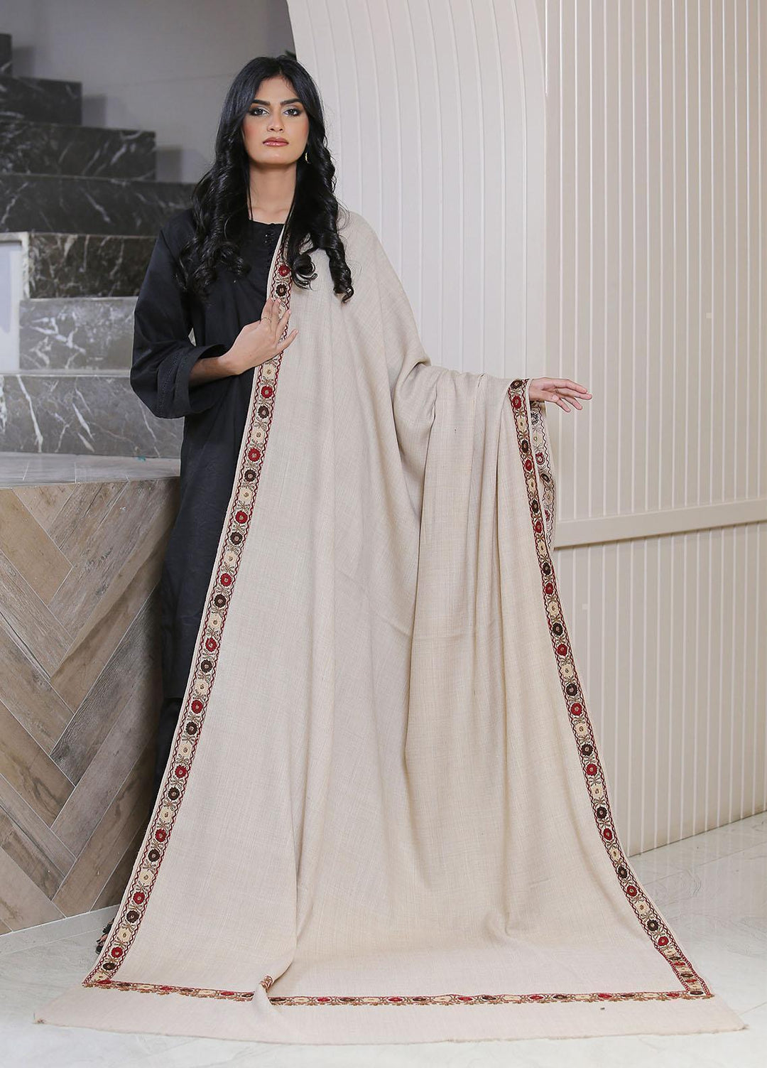 Sanaulla Exclusive Range  Pashmina  KPS 781 D-39 Beige 2 - Women Shawls