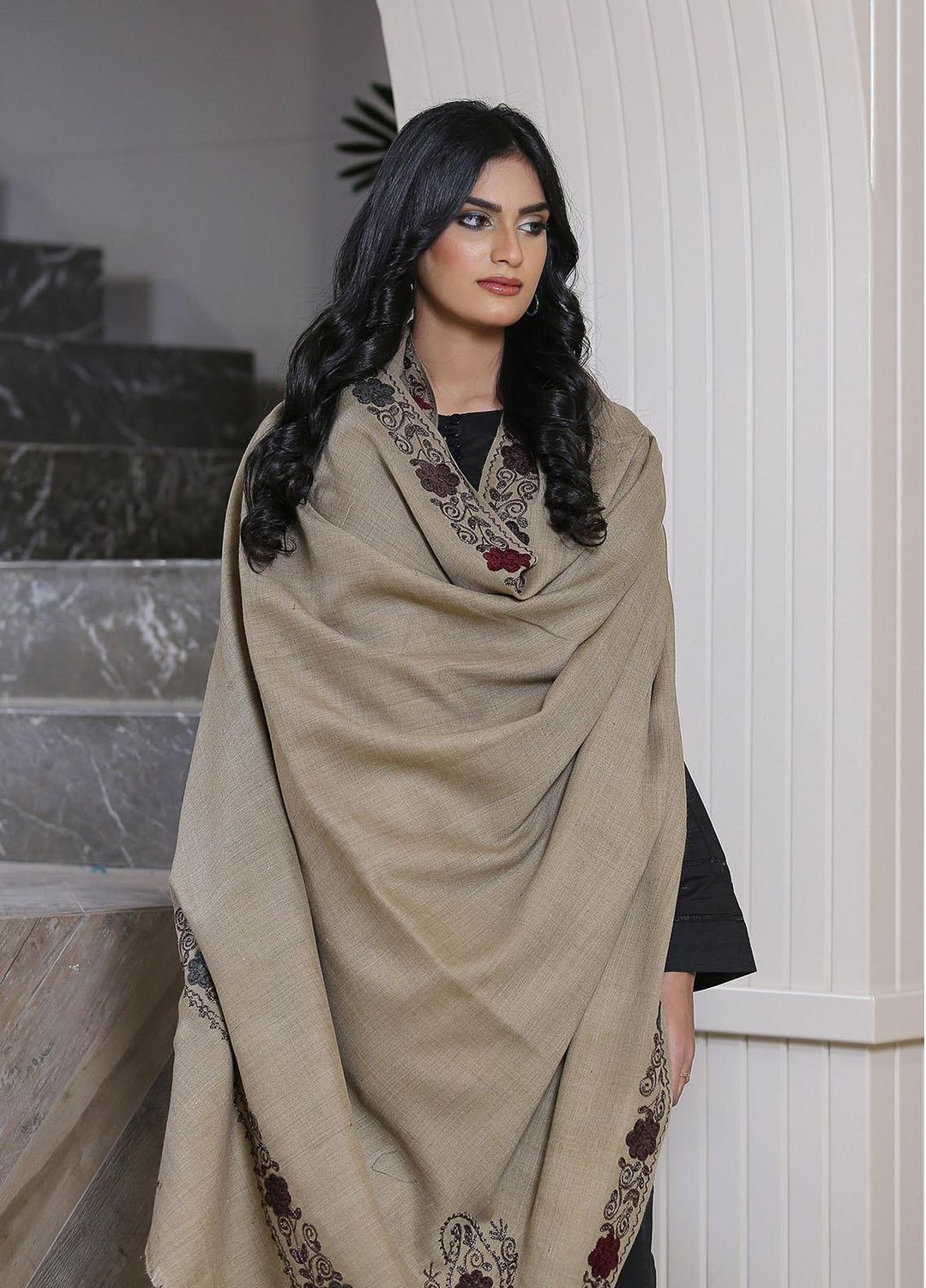 Sanaulla Exclusive Range  Pashmina  KPS 781 D-55 D Brown 1 - Women Shawls