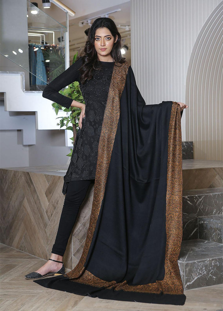 Sanaulla Exclusive Range  Pashmina  Mama D-19 Black 02 - Women Shawls