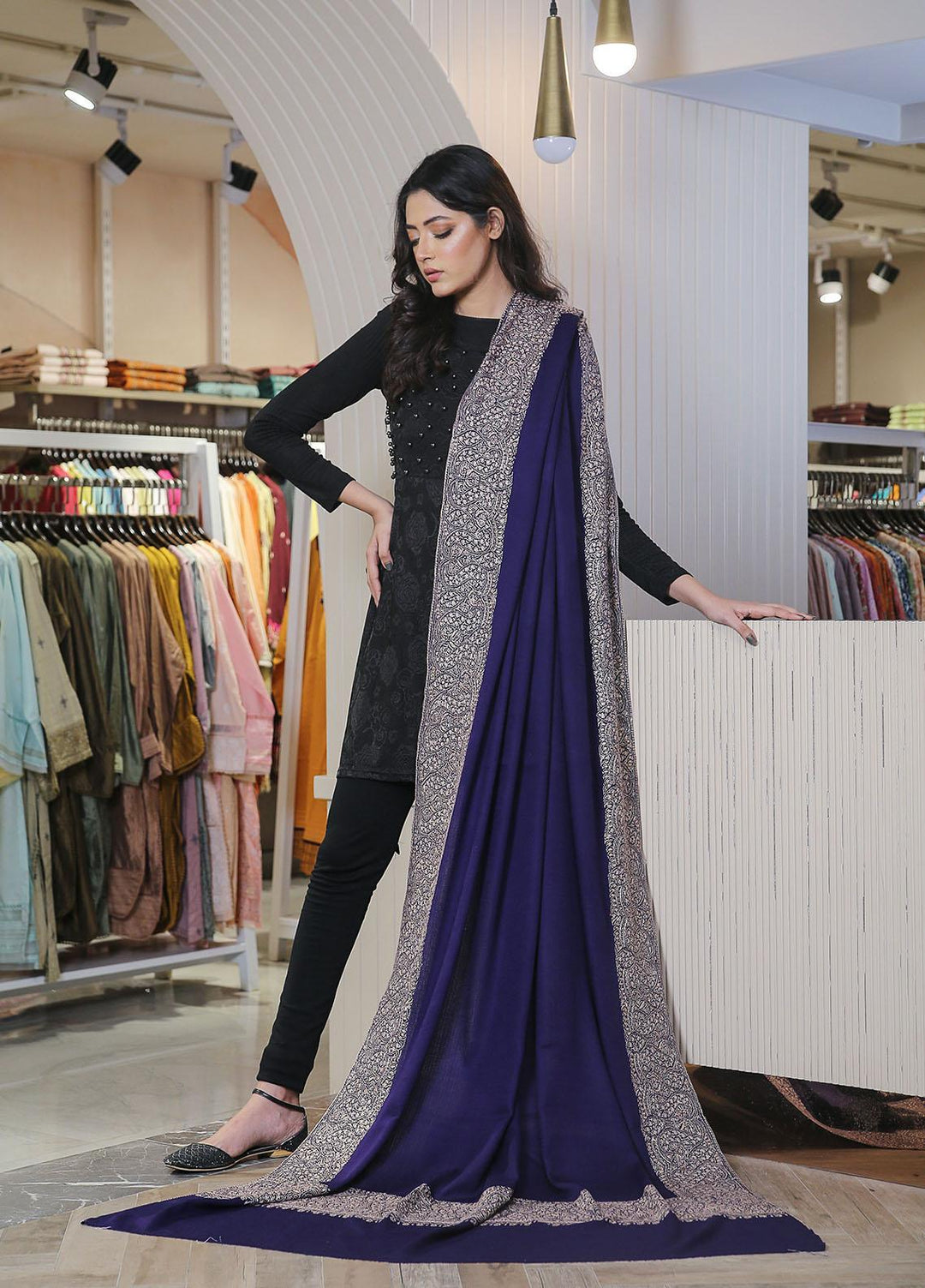 Sanaulla Exclusive Range  Pashmina  Mama D-19 Royal Blue 02 - Women Shawls