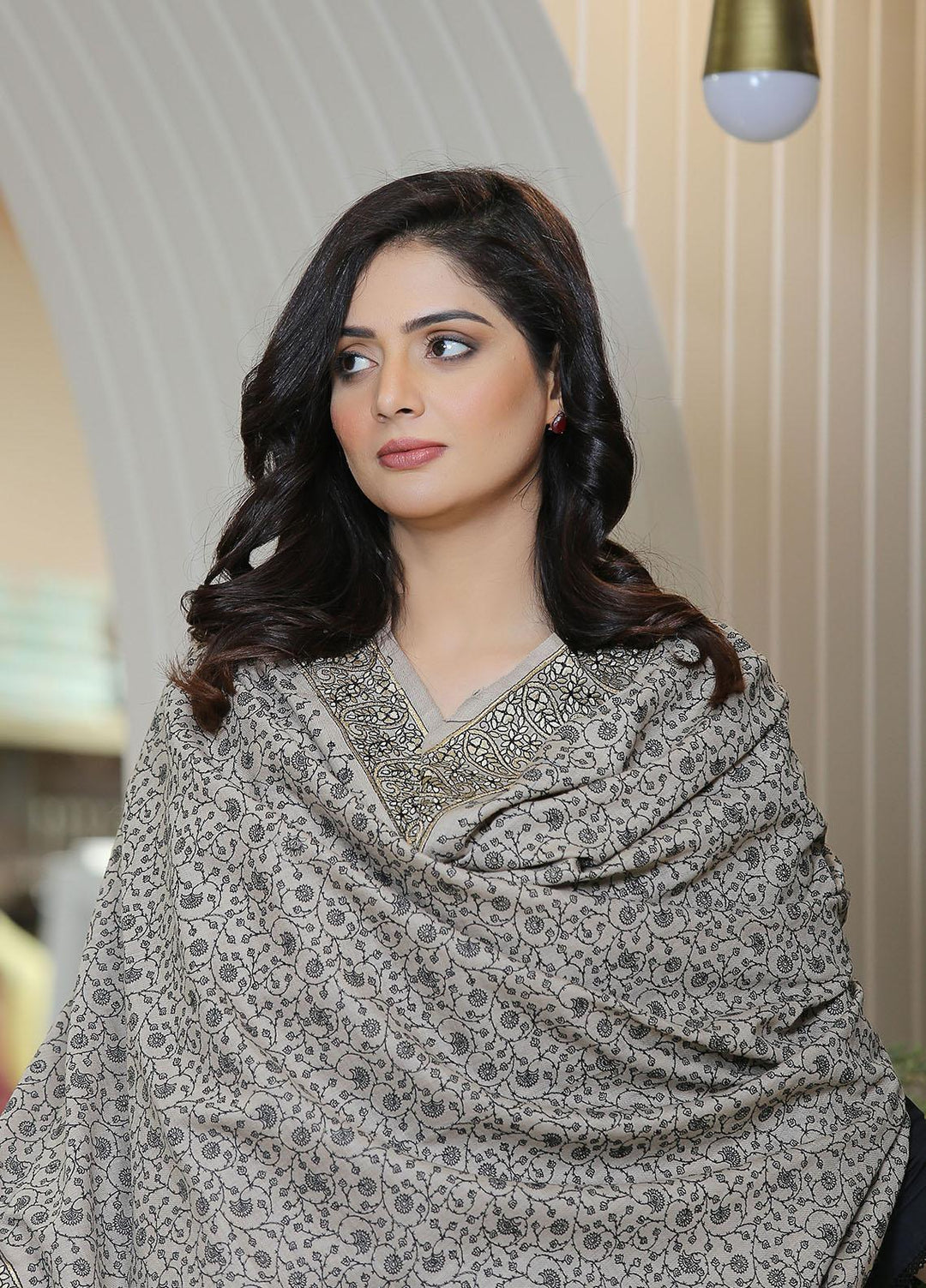Sanaulla Exclusive Range  Pashmina  KPS 781 D-19 L Brown 1 - Women Shawls