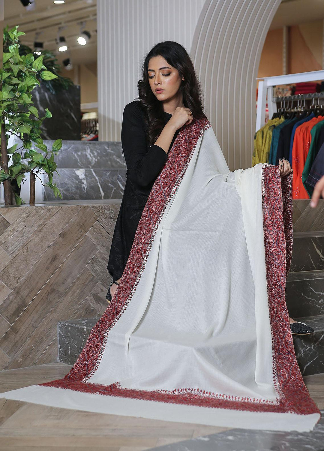 Sanaulla Exclusive Range  Pashmina  Mama D-19 Off White 01 - Women Shawls