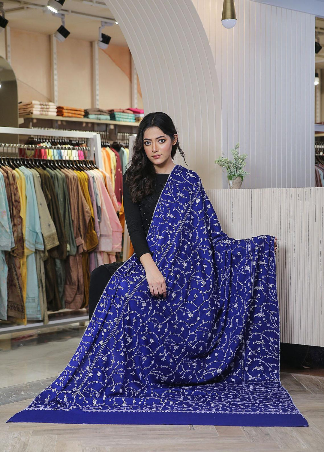 Sanaulla Exclusive Range  Pashmina  Mama D-20 Royal Blue - Women Shawls