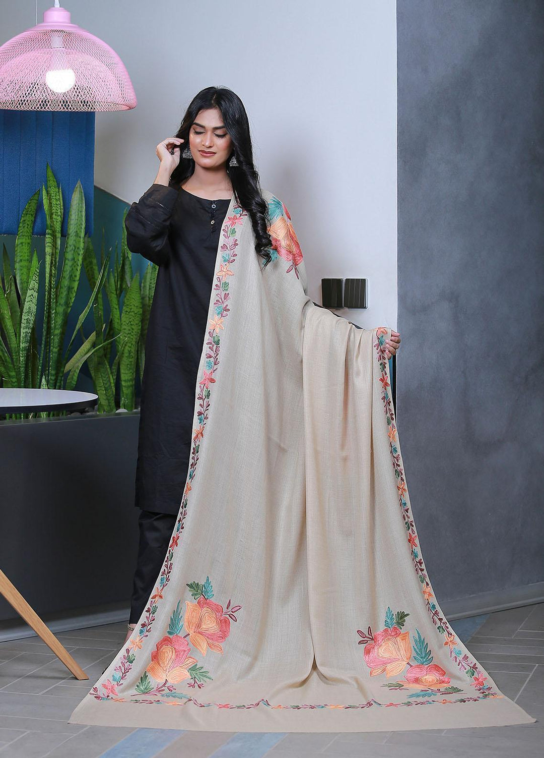 Sanaulla Exclusive Range  Pashmina  Mama D-41 Fawn 04 - Women Shawls