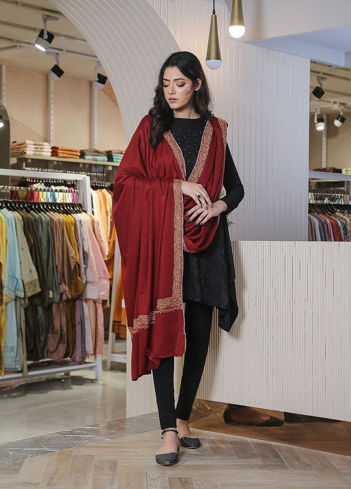 Sanaulla Exclusive Range  Pashmina  Mama D-21 Maroon - Women Shawls