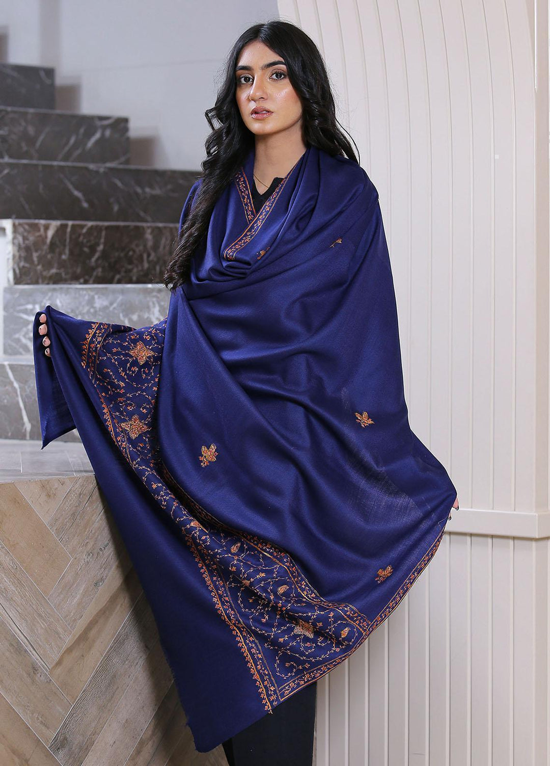 Sanaulla Exclusive Range  Pashmina  Mama D-42 N Blue 02 - Women Shawls