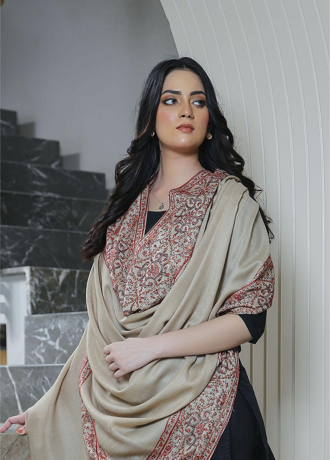 Sanaulla Exclusive Range  Pashmina  KPS 781 D-09 Fawn 3 - Women Shawls