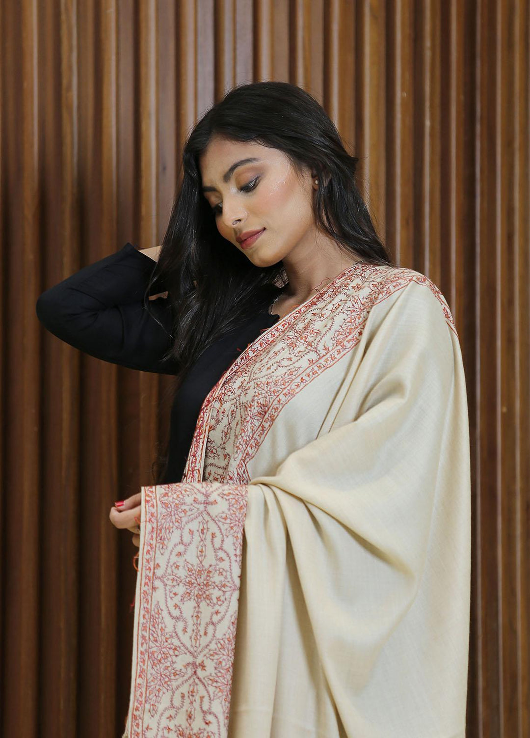 Sanaulla Exclusive Range  Pashmina  KPS 781 D-37 Fawn 2 - Women Shawls