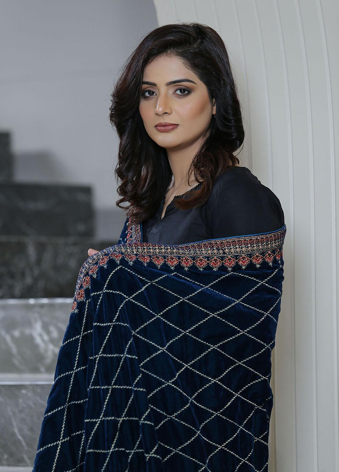 Sanaulla Exclusive Range  Pashmina  KPS 781 D-41 D Blue - Women Shawls
