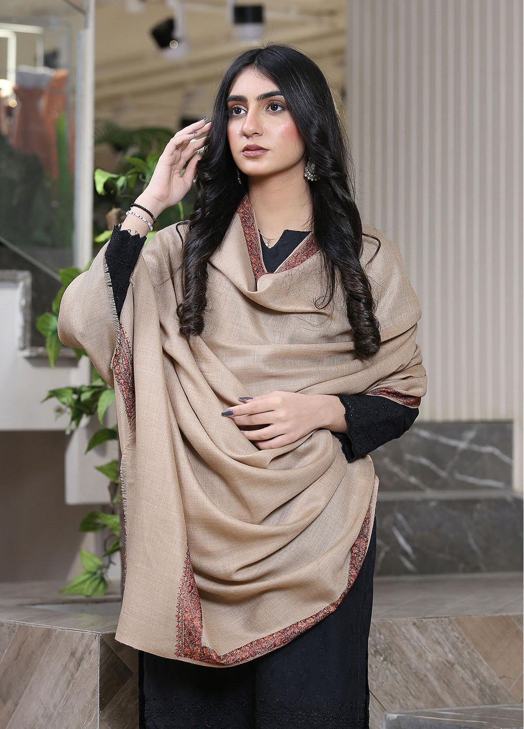 Sanaulla Exclusive Range  Pashmina  Mama D-44 L Brown 06 - Women Shawls