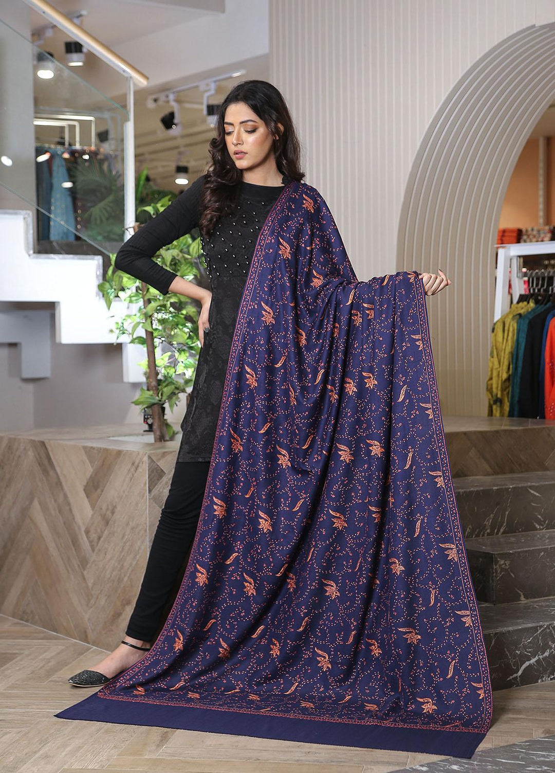 Sanaulla Exclusive Range  Pashmina  KPS 781 D-11 N Blue - Women Shawls