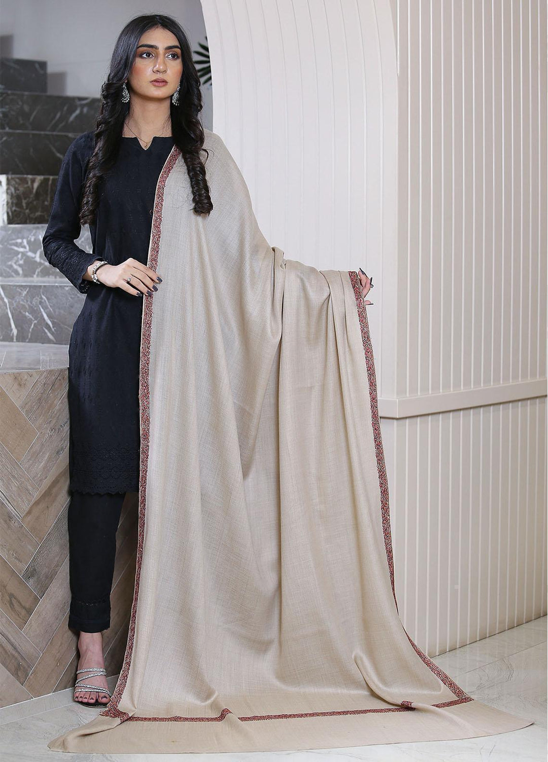 Sanaulla Exclusive Range  Pashmina  Mama D-44 Fawn 01 - Women Shawls