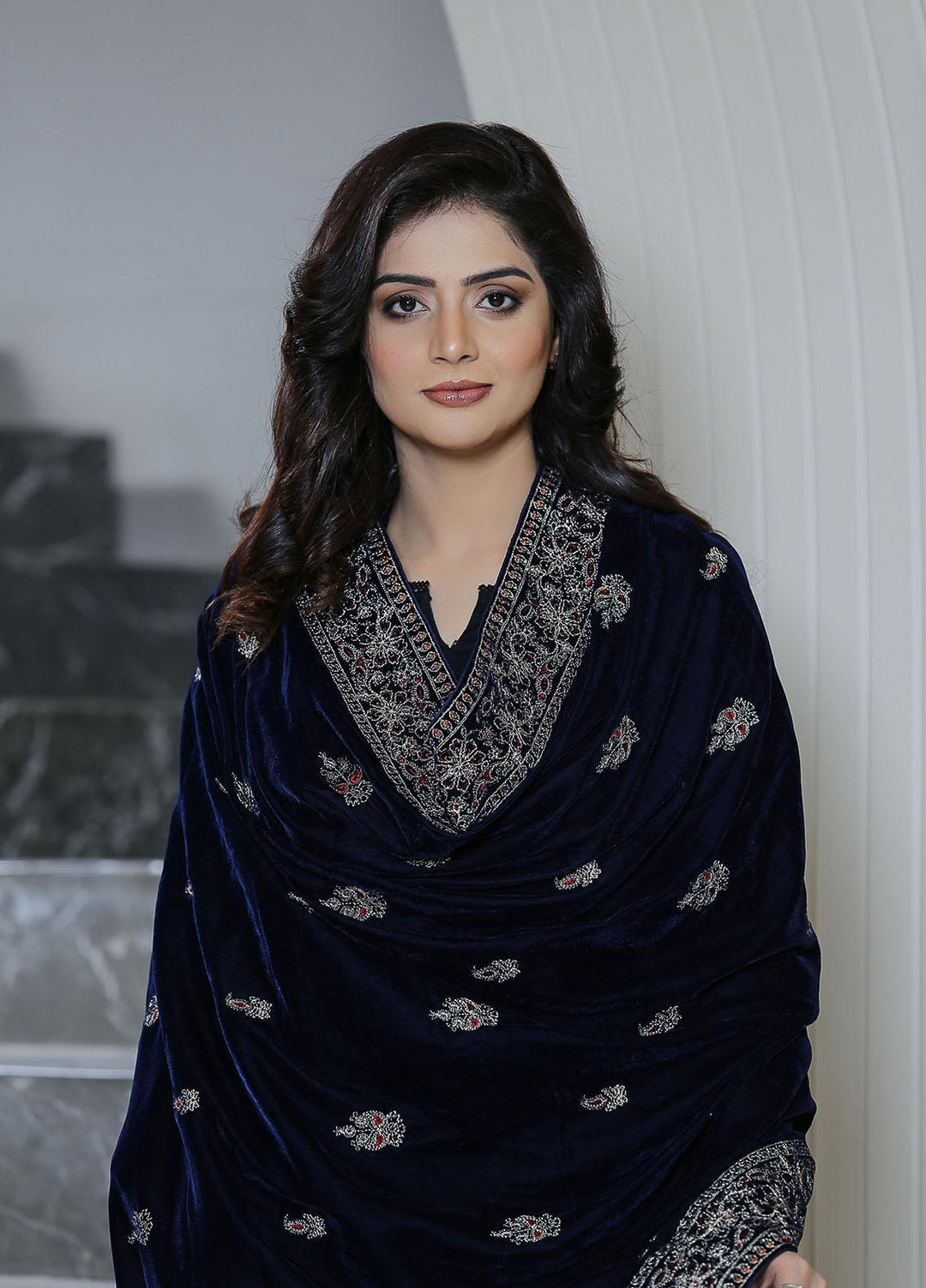 Sanaulla Exclusive Range  Pashmina  KPS 781 D-43 N Blue - Women Shawls