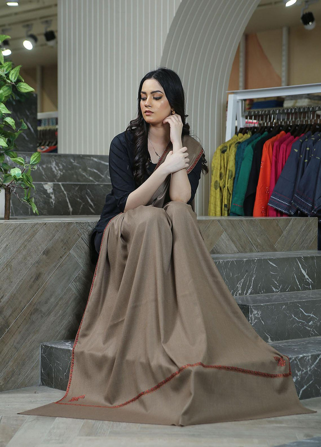 Sanaulla Exclusive Range  Pashmina  KPS 781 D-15 D Brown 1 - Women Shawls