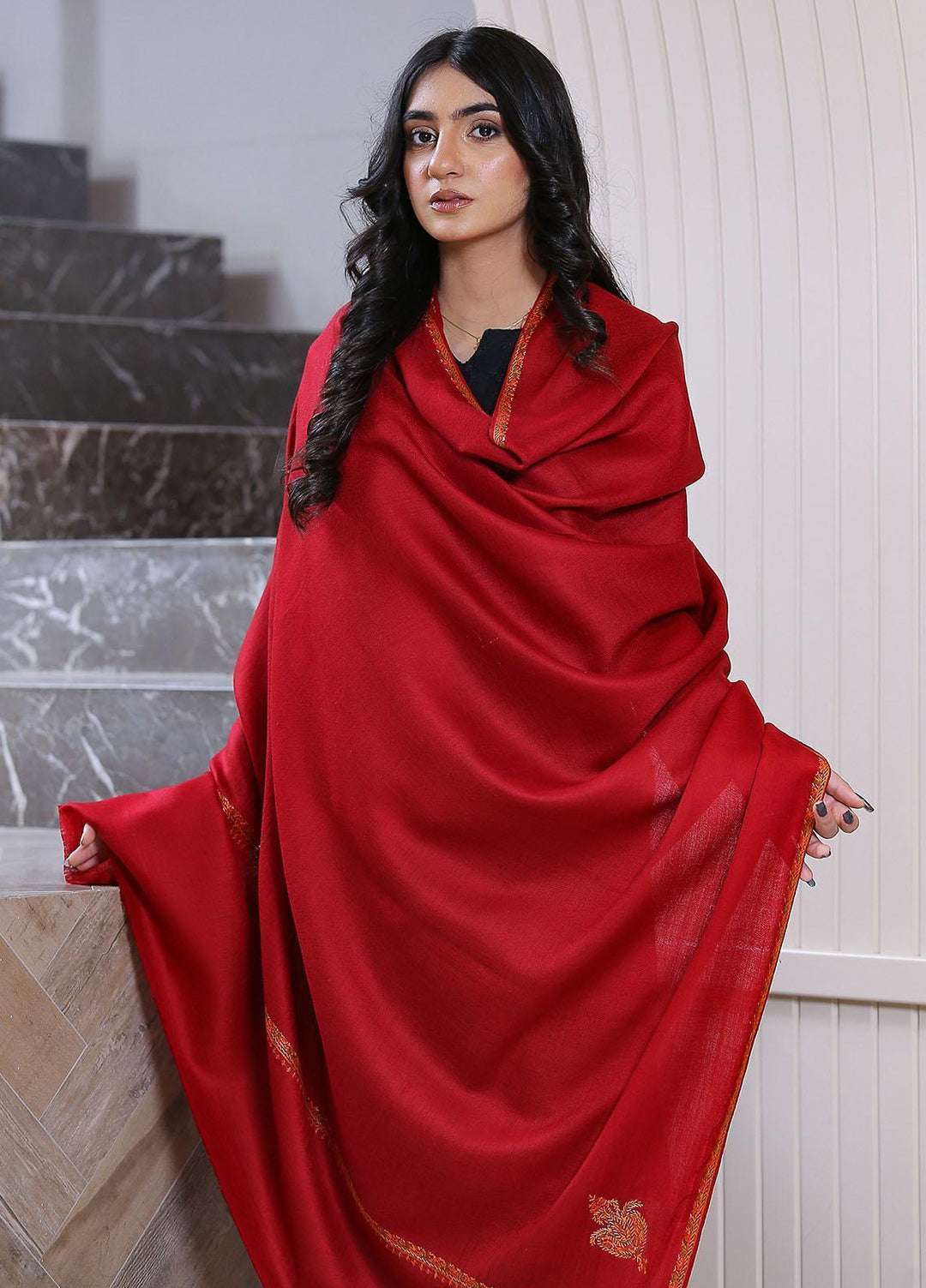 Sanaulla Exclusive Range  Pashmina  Mama D-48 Maroon - Women Shawls