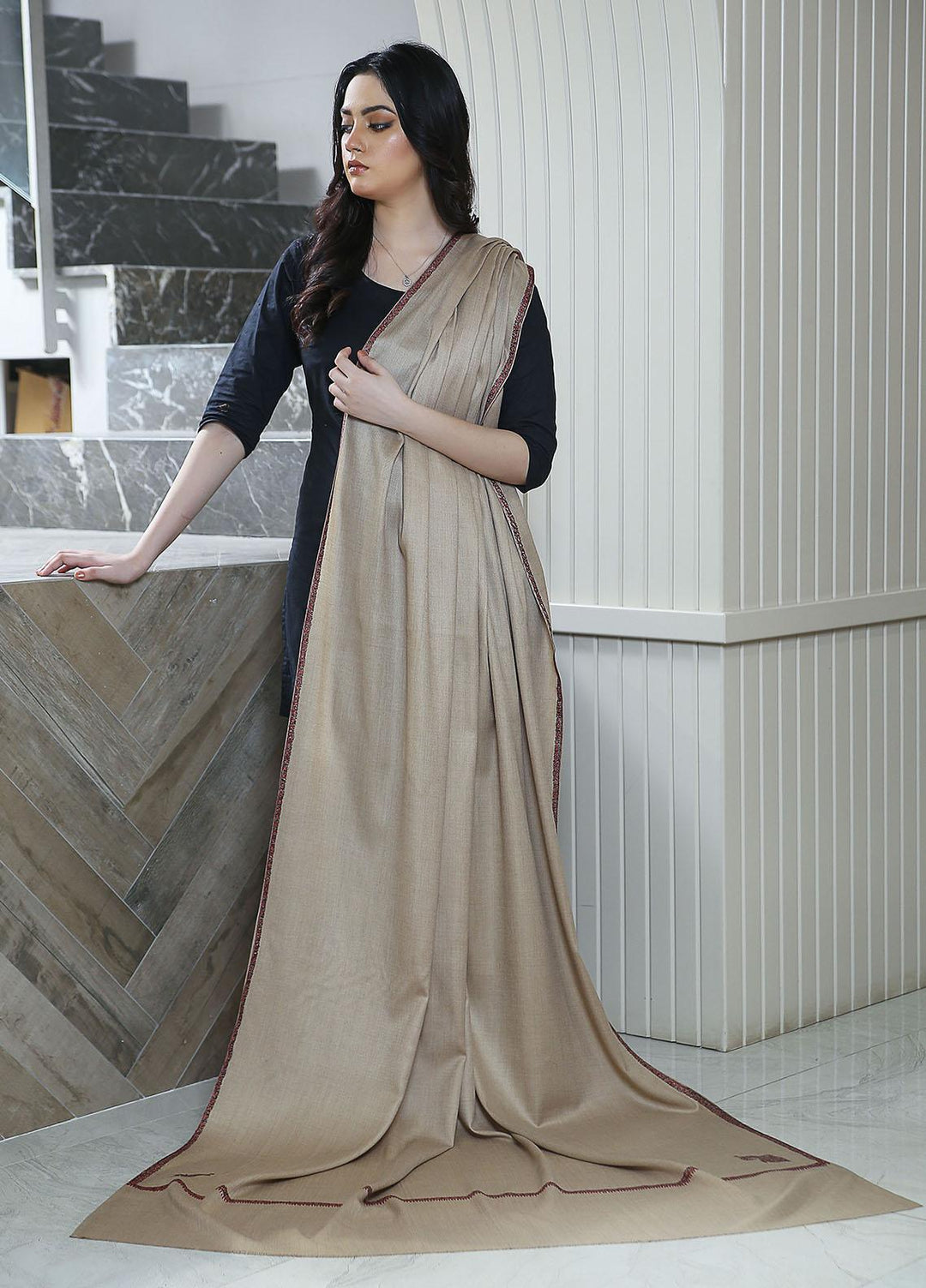 Sanaulla Exclusive Range  Pashmina  KPS 781 D-15 L Brown - Women Shawls