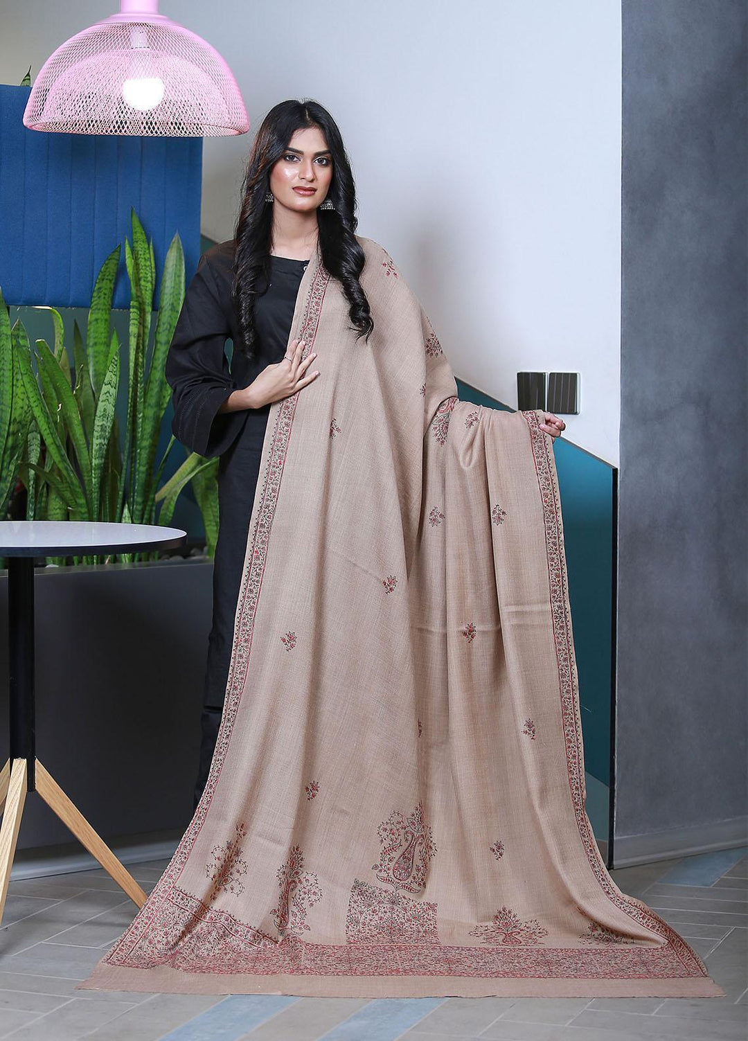 Sanaulla Exclusive Range  Pashmina  KPS 793 D-01 L Brown - Women Shawls