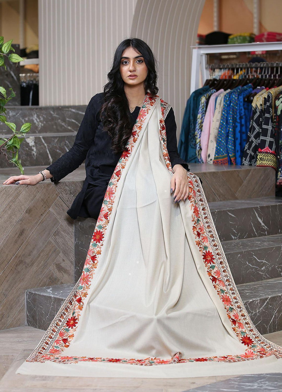 Sanaulla Exclusive Range  Pashmina  KPS 781 D-01 Fawn 3 - Women Shawls