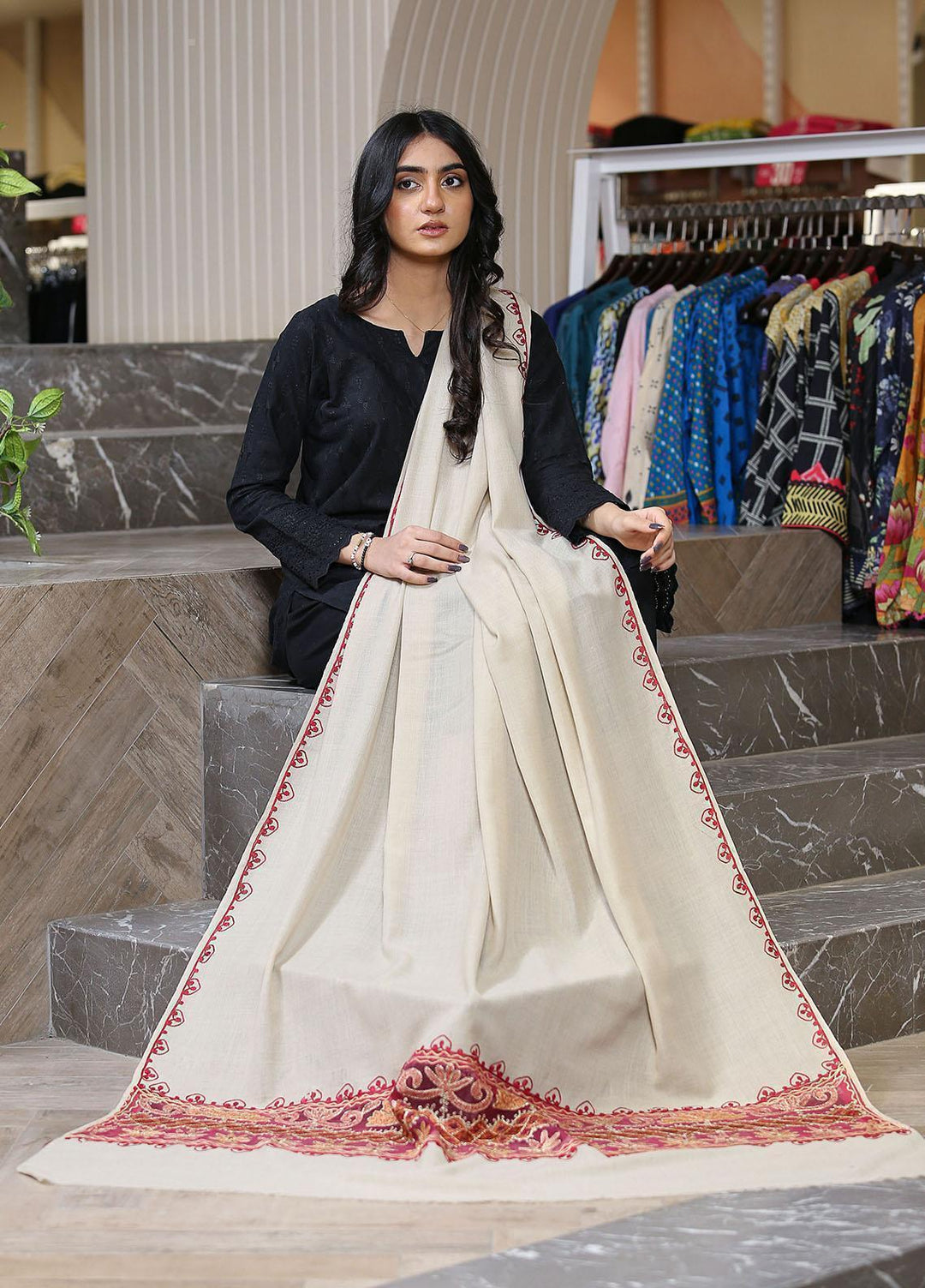 Sanaulla Exclusive Range  Pashmina  KPS 781 D-03 Fawn 1 - Women Shawls