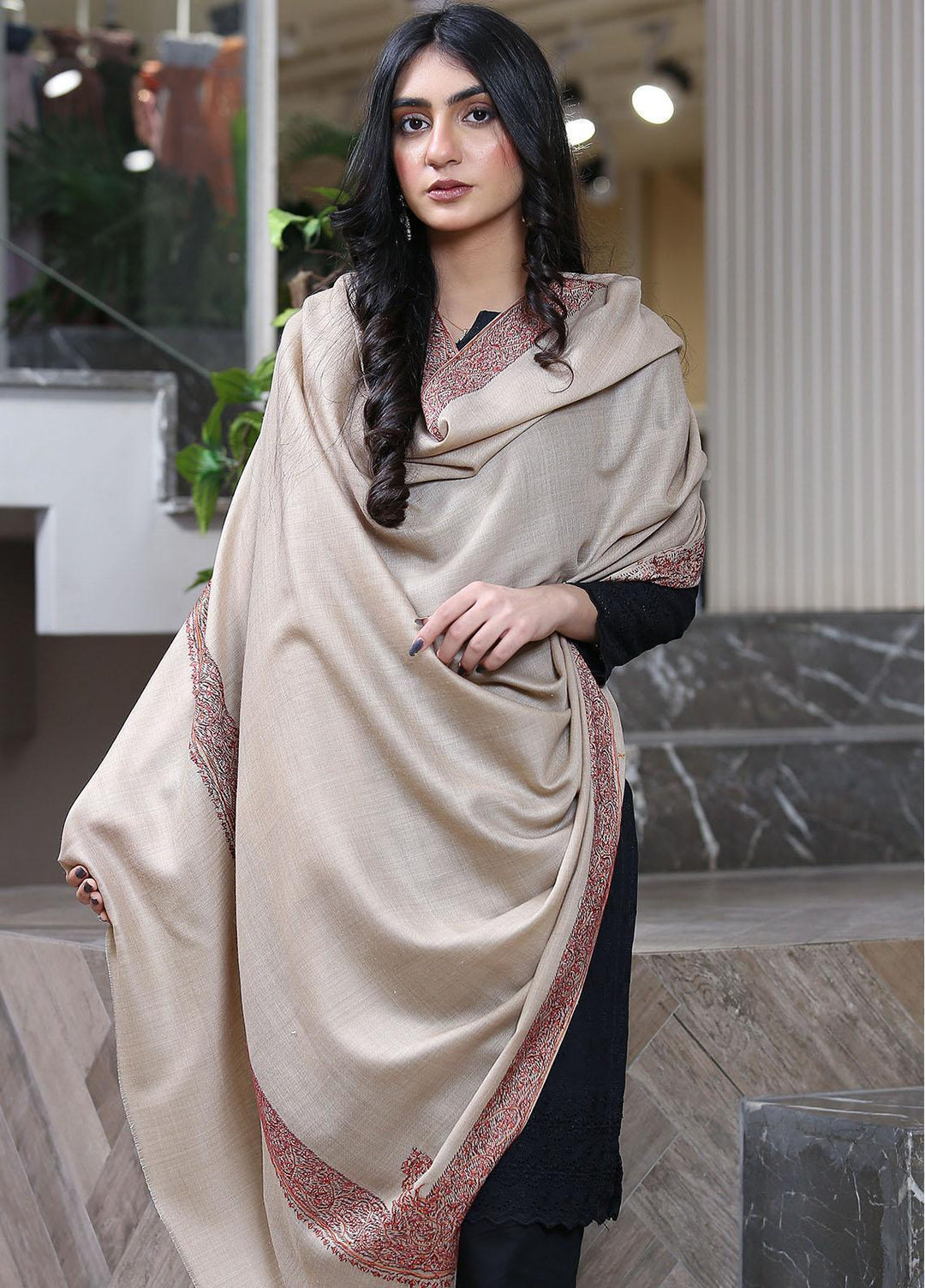 Sanaulla Exclusive Range  Pashmina  KPS 781 D-06 Beige - Women Shawls