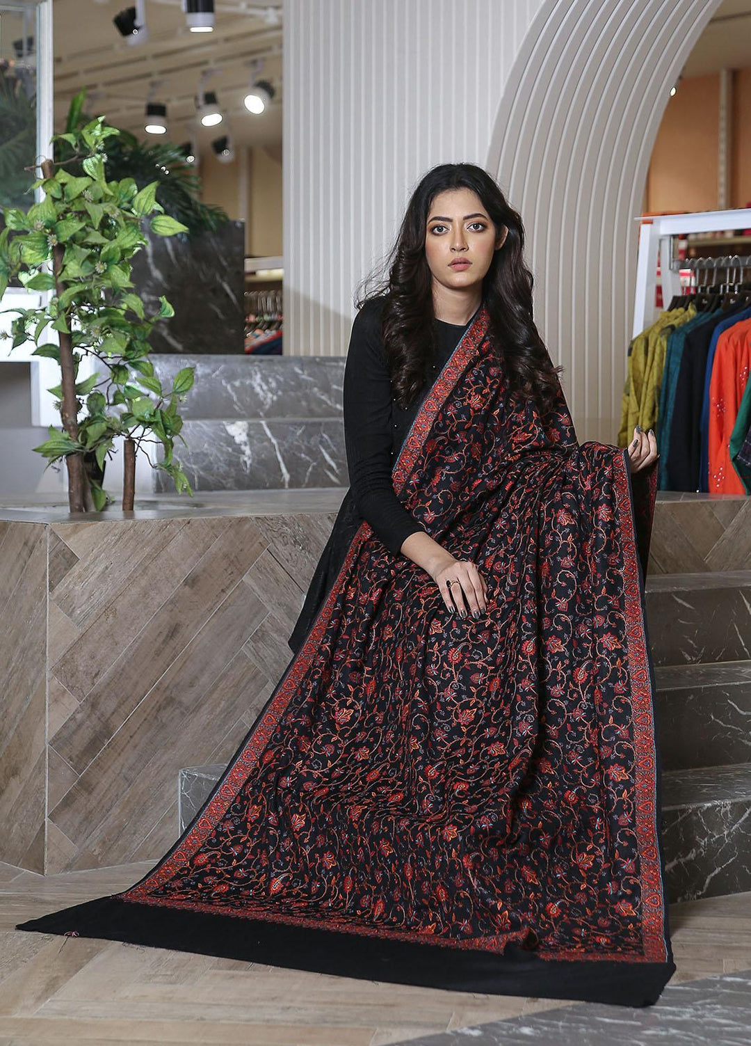 Sanaulla Exclusive Range  Pashmina  KPS 781 D-59 Black - Women Shawls