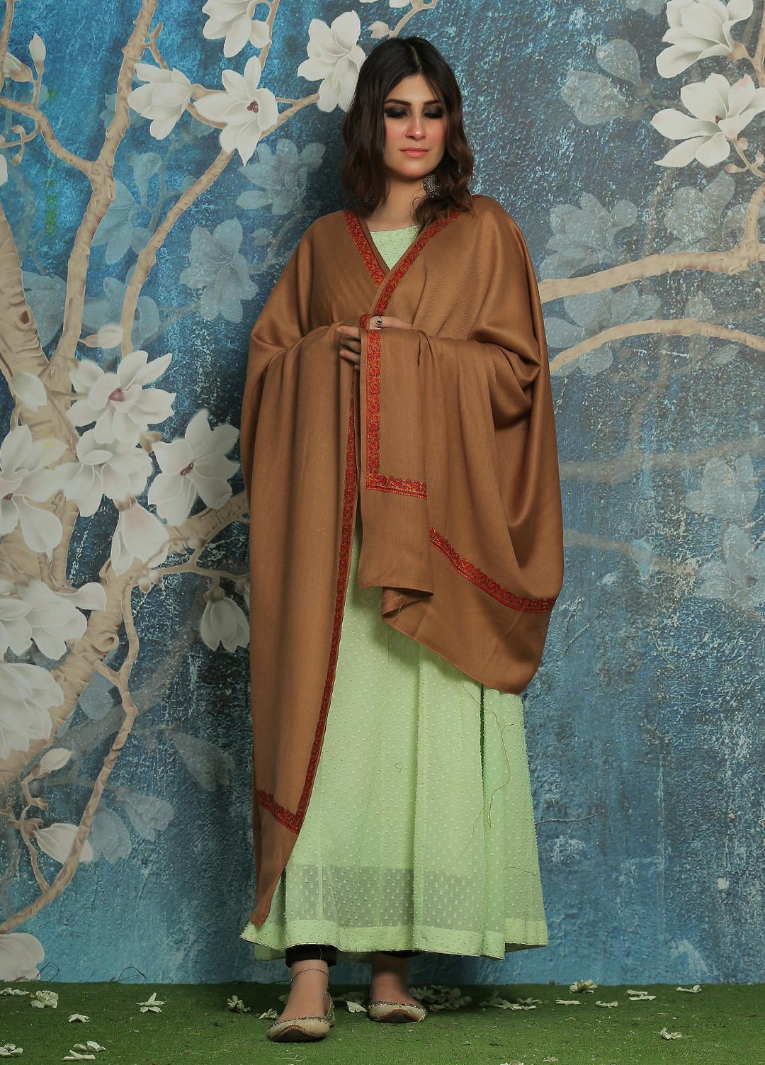 Sanaulla Exclusive Range  Pashmina  Shawl SU21PP AKP-04 Brown-2 - Pure Pashmina Shawls