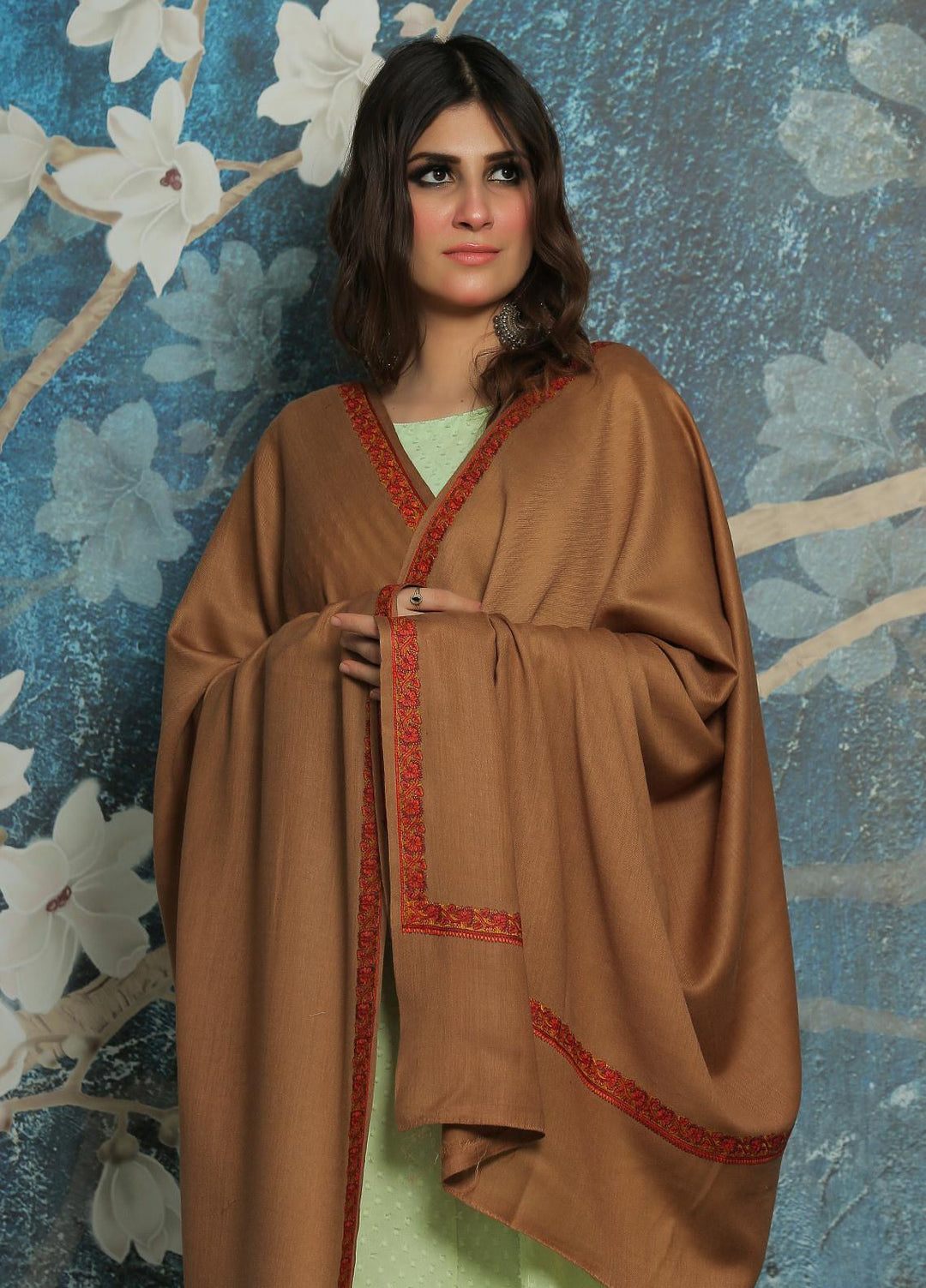 Sanaulla Exclusive Range  Pashmina  Shawl SU21PP AKP-04 Brown-2 - Pure Pashmina Shawls