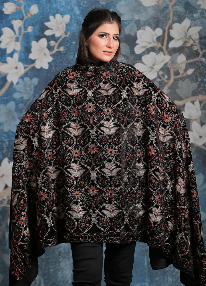 Sanaulla Exclusive Range Embroidered Pashmina  Shawl AKP-03 Blue-2 - Pashmina Shawls