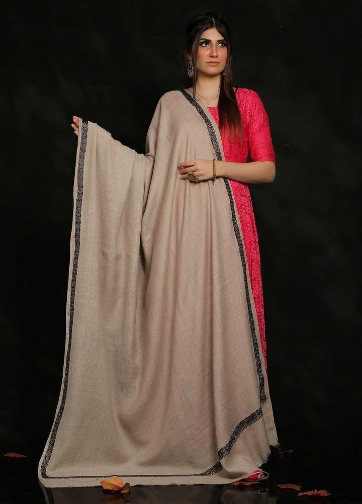 Sanaulla Exclusive Range Embroidered Pashmina  Shawl AKP-07 Grey-2 - Pashmina Shawls