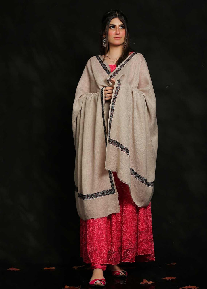 Sanaulla Exclusive Range Embroidered Pashmina  Shawl AKP-07 Grey-2 - Pashmina Shawls