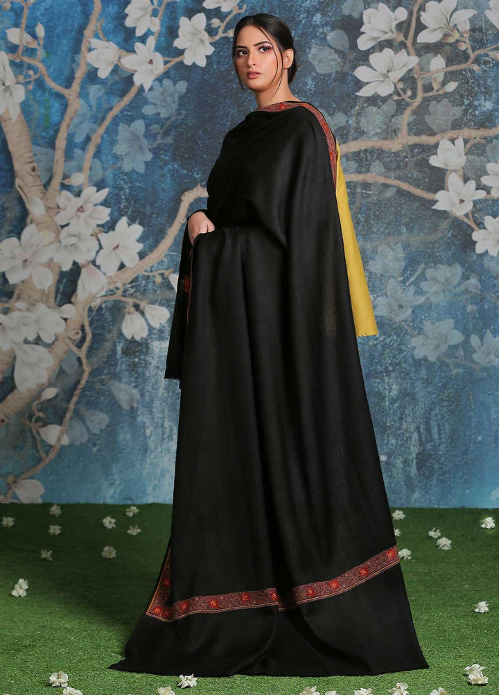 Sanaulla Exclusive Range Embroidered Pashmina  Shawl AKP-13 Black-1 - Pashmina Shawls