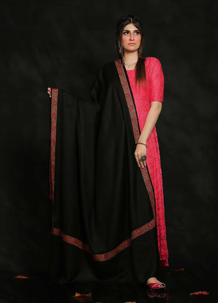 Sanaulla Exclusive Range Embroidered Pashmina  Shawl AKP-13 Black-2 - Pashmina Shawls