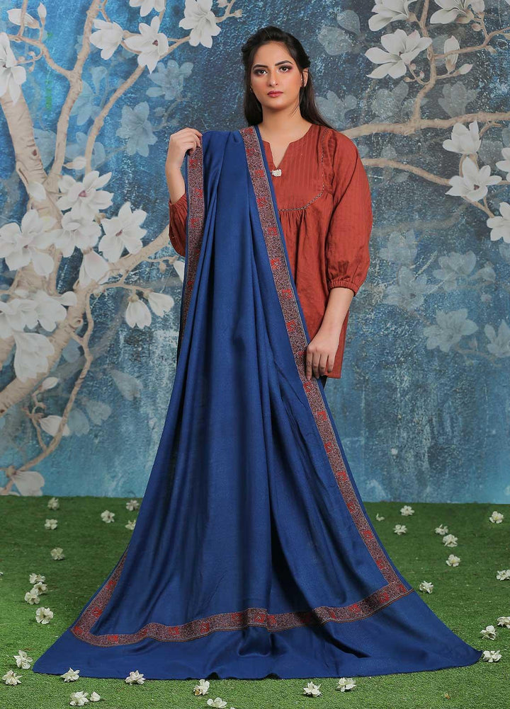 Sanaulla Exclusive Range Embroidered Pashmina  Shawl SU21PP AKP-13 Blue - Pure Pashmina Shawls