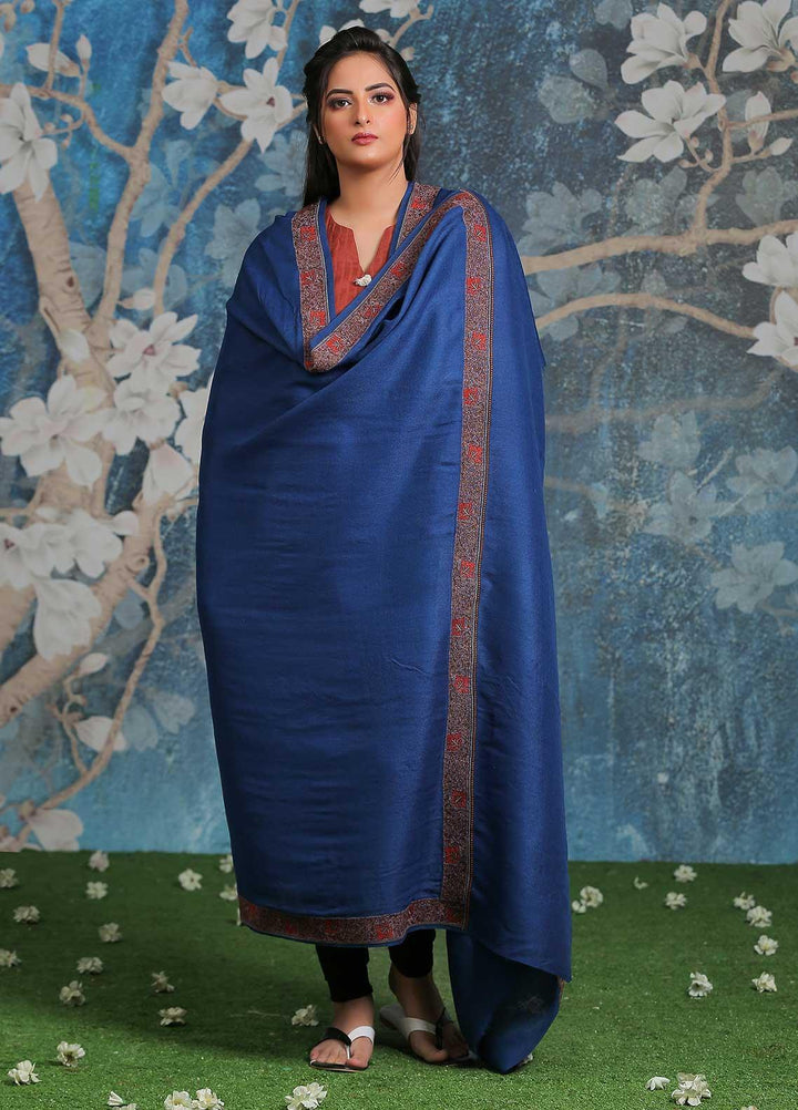 Sanaulla Exclusive Range Embroidered Pashmina  Shawl SU21PP AKP-13 Blue - Pure Pashmina Shawls