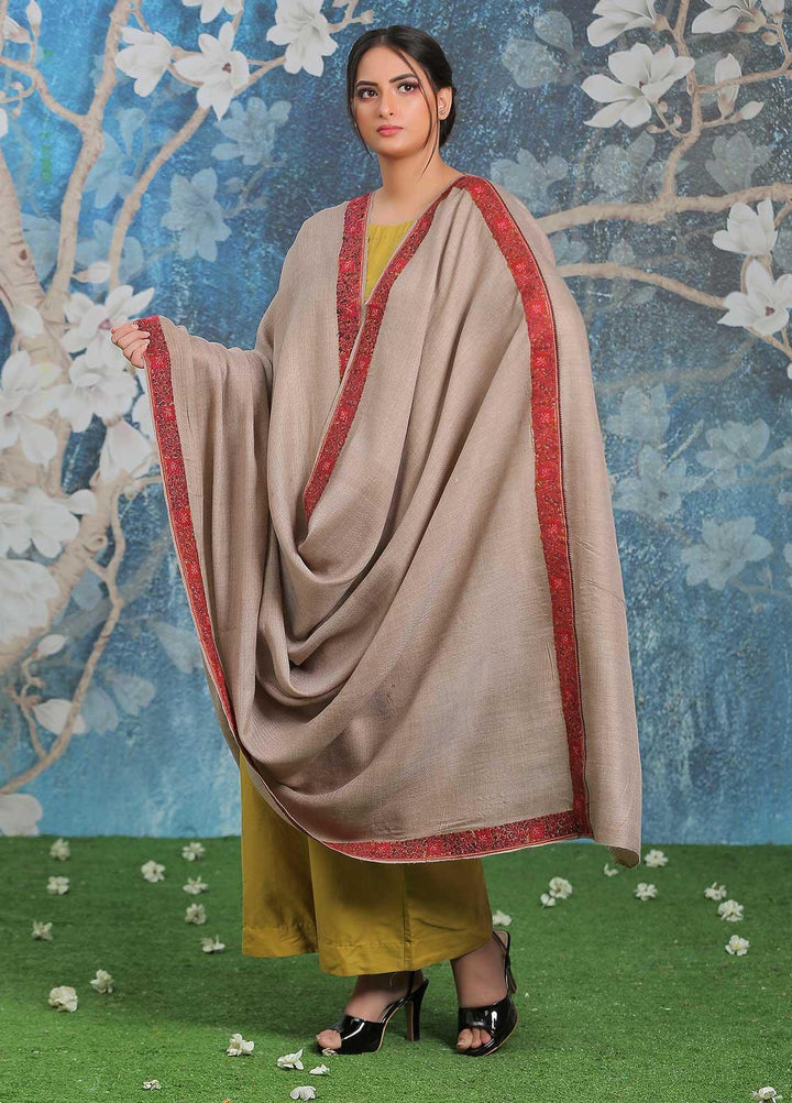 Sanaulla Exclusive Range Embroidered Pashmina  Shawl AKP-13 Brown - Pashmina Shawls