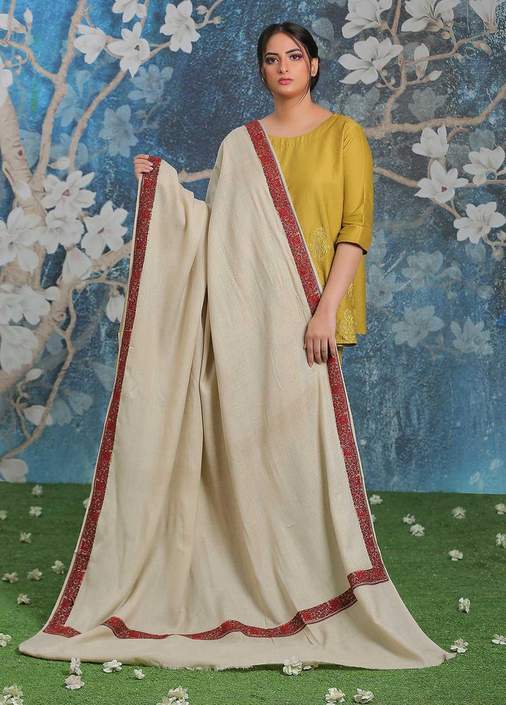 Sanaulla Exclusive Range Embroidered Pashmina  Shawl AKP-13 Fawn - Pashmina Shawls