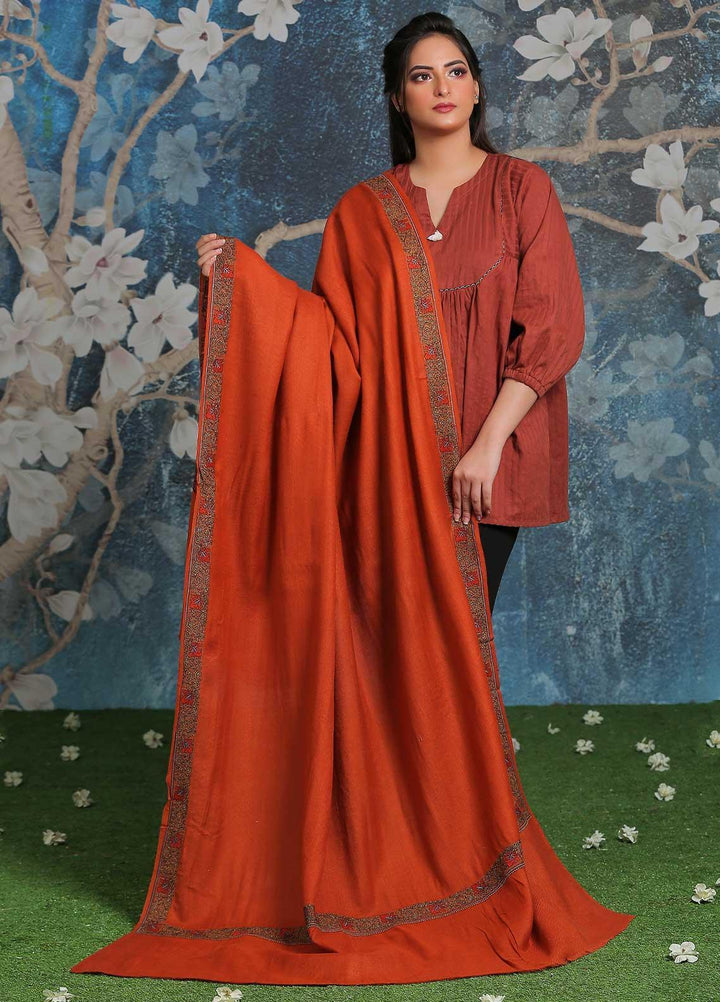 Sanaulla Exclusive Range Embroidered Pashmina  Shawl SU21PP AKP-13 Orange - Pure Pashmina Shawls